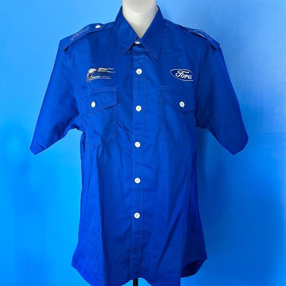 Ford Mustang Replica Button Down Blue Crew Shirt Various Sizes